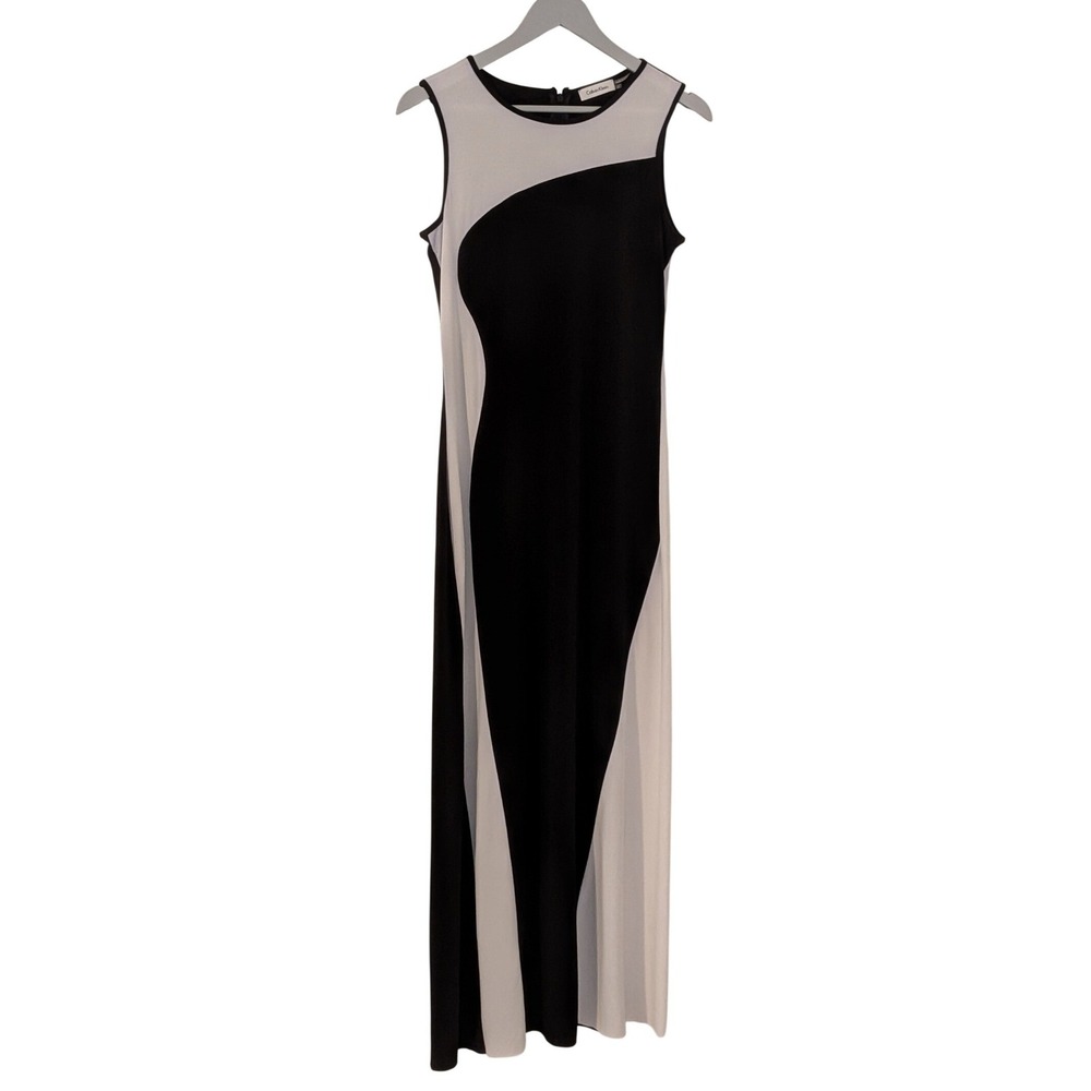 Calvin Klein‎ Black White Colorblock Sleeveless Maxi Dress Size 4 Stretchy